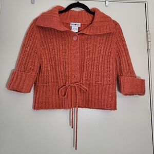 Urban Diva By IOT Cropped Burnt Orange Knit Cardigan with Tie Waist, Size L Twee